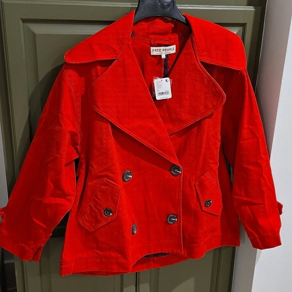 C- Free People Highlands Solid Peacoat/Jacket in High Risk Red NWT - Picture 5 of 8